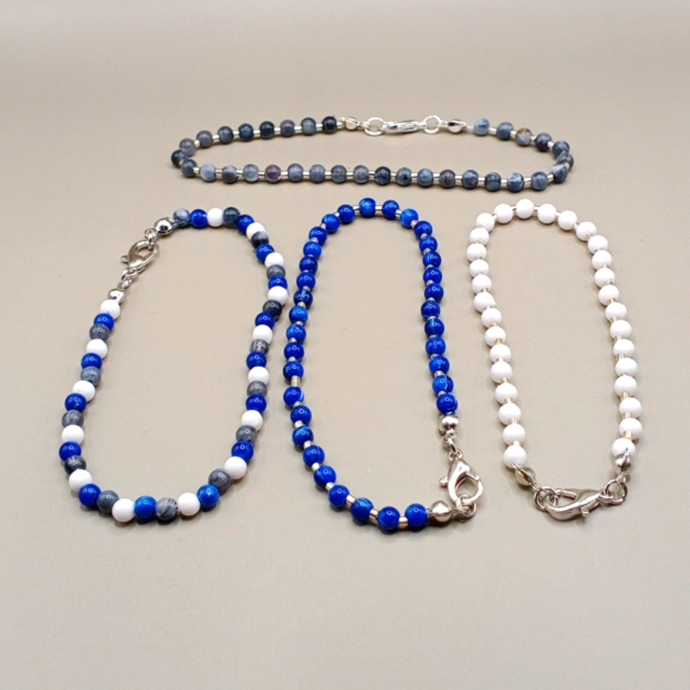 Blue and White Beaded 4 Bracelets with Elegant Design